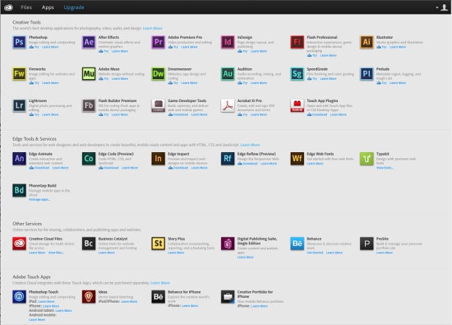 Um conjunto de programas da Adobe Creative Cloud