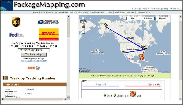 O serviço packagemapping.com permite exibir a localização e o caminho do seu pacote no mapa.