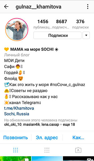Descrição do perfil do Instagram em uma coluna