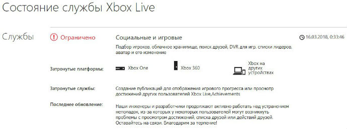 Status do Microsoft Xbox Live Services
