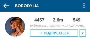 Perfil de Ksenia Borodina no Instagram
