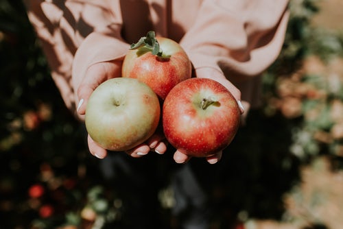Ideias de fotos de outono para Instagram - maçãs na mão